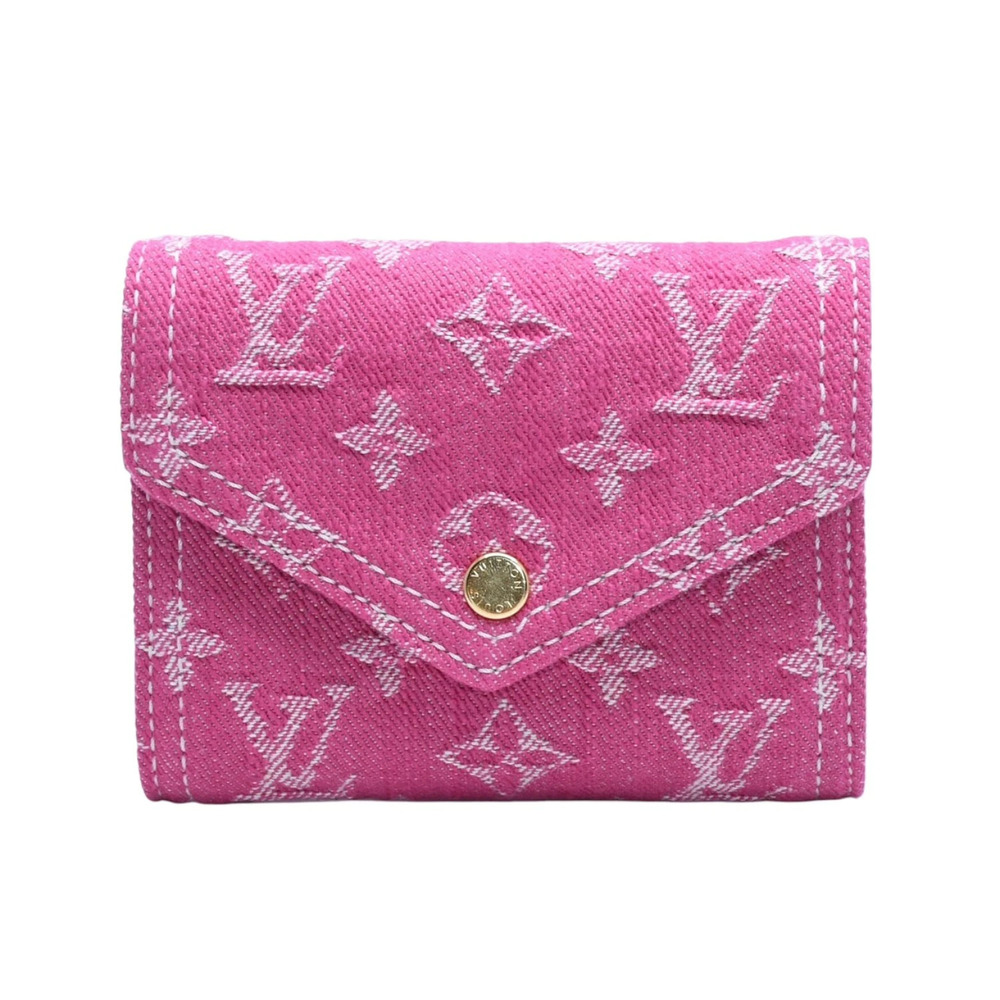 Louis Vuitton trifold wallet denim Portefeuille Victorine Fuschia Pink reissue